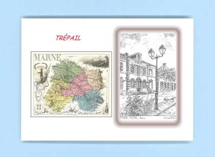 Cartes Postales impression Noir avec dpartement sur la ville de TREPAIL Titre : mairie