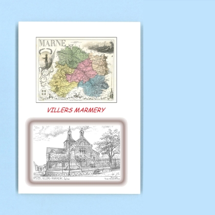 Cartes Postales impression Noir avec dpartement sur la ville de VILLERS MARMERY Titre : eglise