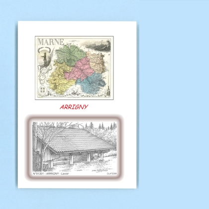 Cartes Postales impression Noir avec dpartement sur la ville de ARRIGNY Titre : lavoir
