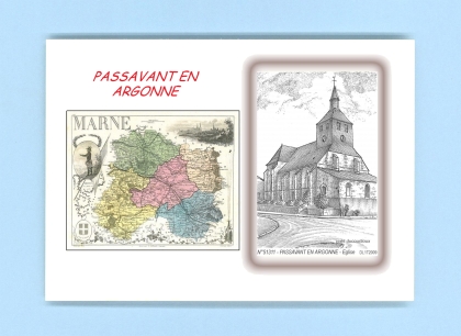 Cartes Postales impression Noir avec dpartement sur la ville de PASSAVANT EN ARGONNE Titre : eglise