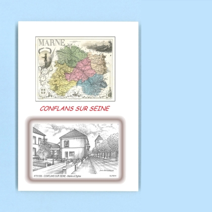 Cartes Postales impression Noir avec dpartement sur la ville de CONFLANS SUR SEINE Titre : mairie et eglise