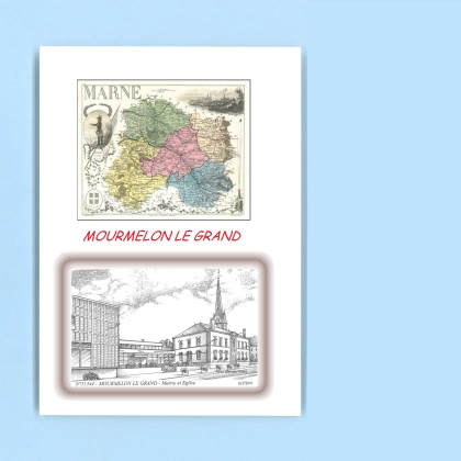 Cartes Postales impression Noir avec dpartement sur la ville de MOURMELON LE GRAND Titre : mairie et eglise