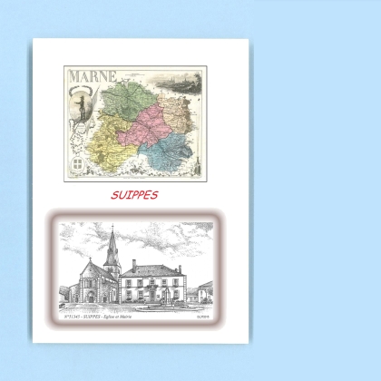 Cartes Postales impression Noir avec dpartement sur la ville de SUIPPES Titre : eglise et mairie