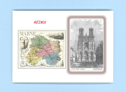 Cartes Postales impression Noir avec dpartement sur la ville de REIMS Titre : cathedrale