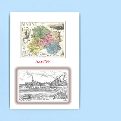 Cartes Postales impression Noir avec dpartement sur la ville de DAMERY Titre : vue