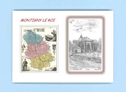 Cartes Postales impression Noir avec dpartement sur la ville de MONTIGNY LE ROI Titre : l eglise