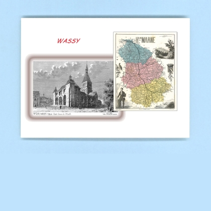 Cartes Postales impression Noir avec dpartement sur la ville de WASSY Titre : eglise
