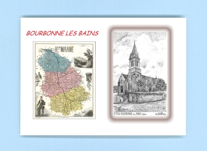Cartes Postales impression Noir avec dpartement sur la ville de BOURBONNE LES BAINS Titre : eglise