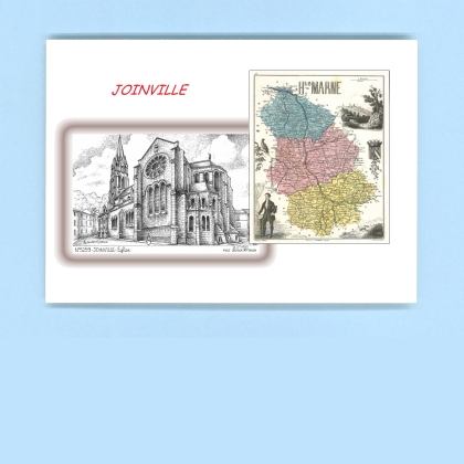 Cartes Postales impression Noir avec dpartement sur la ville de JOINVILLE Titre : eglise