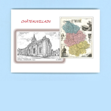 Cartes Postales impression Noir avec dpartement sur la ville de CHATEAUVILLAIN Titre : eglise