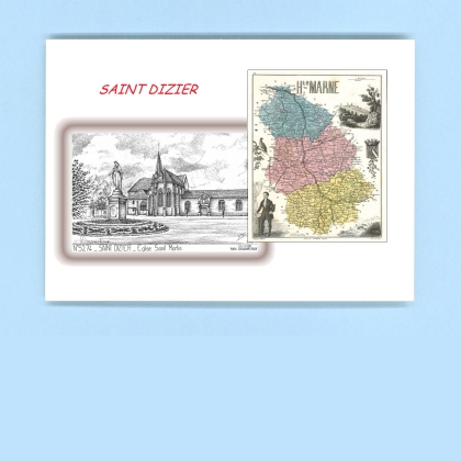 Cartes Postales impression Noir avec dpartement sur la ville de ST DIZIER Titre : eglise st martin