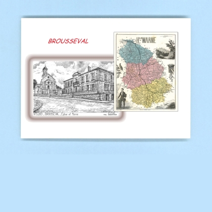 Cartes Postales impression Noir avec dpartement sur la ville de BROUSSEVAL Titre : eglise et mairie