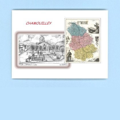 Cartes Postales impression Noir avec dpartement sur la ville de CHAMOUILLEY Titre : eglise