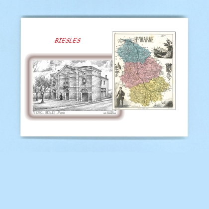 Cartes Postales impression Noir avec dpartement sur la ville de BIESLES Titre : mairie