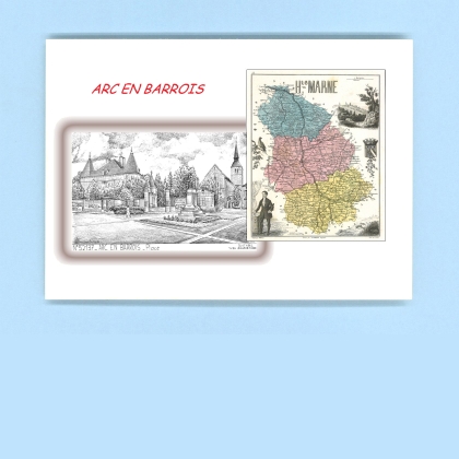 Cartes Postales impression Noir avec dpartement sur la ville de ARC EN BARROIS Titre : place
