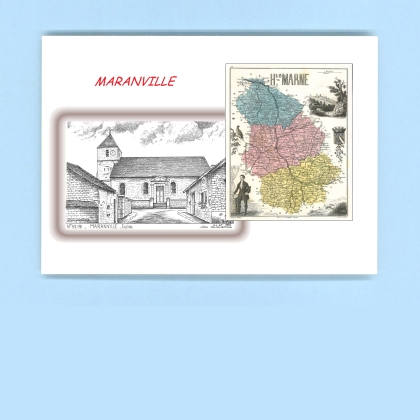 Cartes Postales impression Noir avec dpartement sur la ville de MARANVILLE Titre : eglise