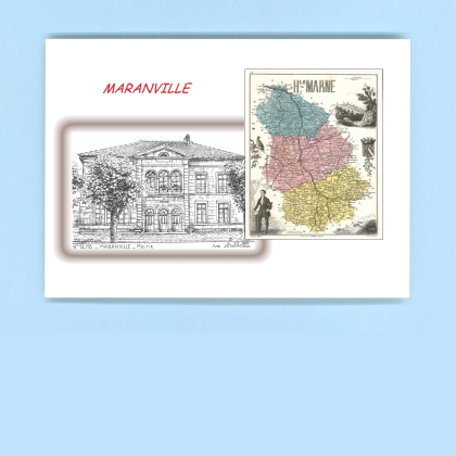 Cartes Postales impression Noir avec dpartement sur la ville de MARANVILLE Titre : mairie