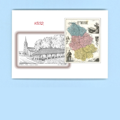 Cartes Postales impression Noir avec dpartement sur la ville de VICQ Titre : lavoir et eglise