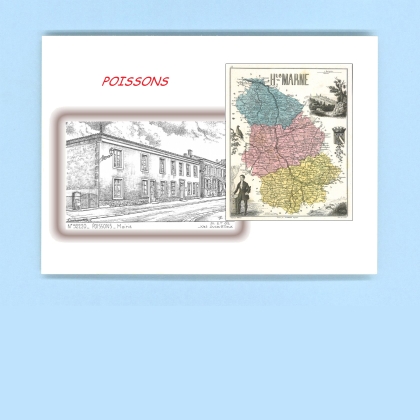 Cartes Postales impression Noir avec dpartement sur la ville de POISSONS Titre : mairie