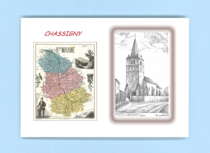 Cartes Postales impression Noir avec dpartement sur la ville de CHASSIGNY Titre : eglise