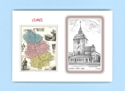 Cartes Postales impression Noir avec dpartement sur la ville de CUREL Titre : eglise