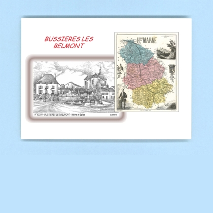 Cartes Postales impression Noir avec dpartement sur la ville de BUSSIERES LES BELMONT Titre : mairie et eglise