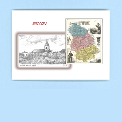 Cartes Postales impression Noir avec dpartement sur la ville de BRICON Titre : eglise