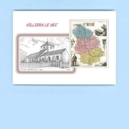 Cartes Postales impression Noir avec dpartement sur la ville de VILLIERS LE SEC Titre : eglise