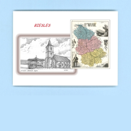 Cartes Postales impression Noir avec dpartement sur la ville de BIESLES Titre : eglise