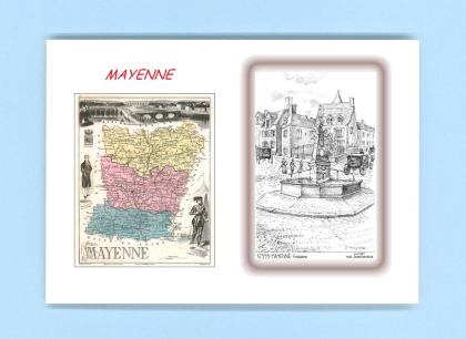 Cartes Postales impression Noir avec dpartement sur la ville de MAYENNE Titre : fontaine