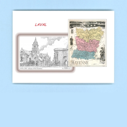 Cartes Postales impression Noir avec dpartement sur la ville de LAVAL Titre : cathedrale et porte beucheress