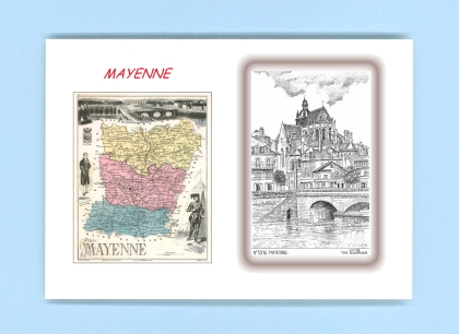 Cartes Postales impression Noir avec dpartement sur la ville de MAYENNE Titre : vue