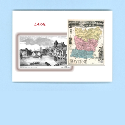 Cartes Postales impression Noir avec dpartement sur la ville de LAVAL Titre : vue