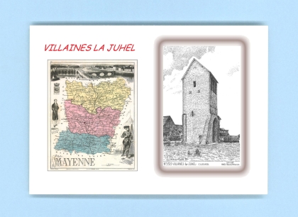 Cartes Postales impression Noir avec dpartement sur la ville de VILLAINES LA JUHEL Titre : clocher