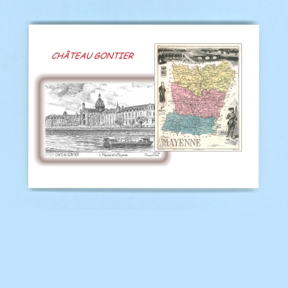 Cartes Postales impression Noir avec dpartement sur la ville de CHATEAU GONTIER Titre : hopital et mayenne