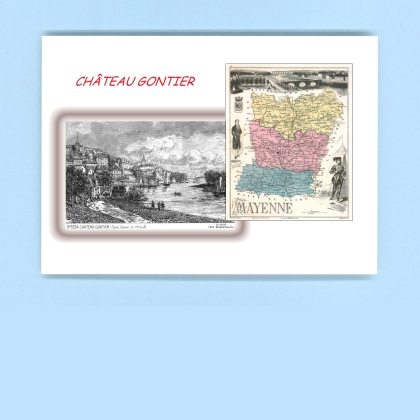 Cartes Postales impression Noir avec dpartement sur la ville de CHATEAU GONTIER Titre : vue