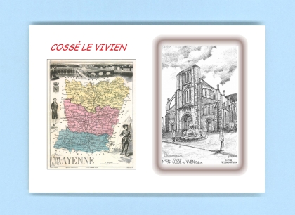 Cartes Postales impression Noir avec dpartement sur la ville de COSSE LE VIVIEN Titre : eglise