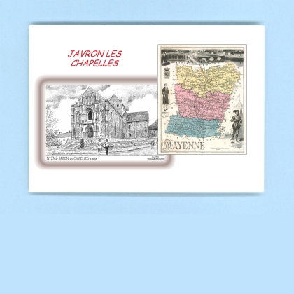 Cartes Postales impression Noir avec dpartement sur la ville de JAVRON LES CHAPELLES Titre : eglise