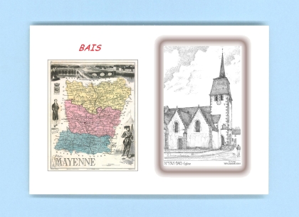 Cartes Postales impression Noir avec dpartement sur la ville de BAIS Titre : eglise