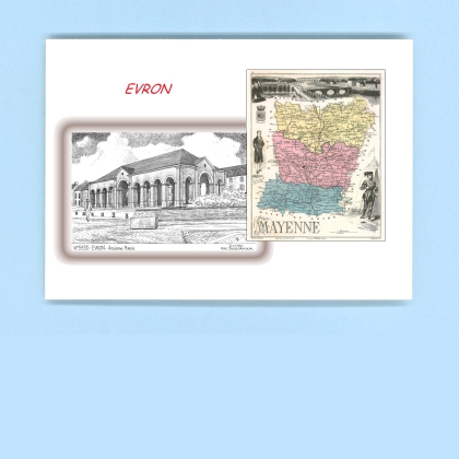 Cartes Postales impression Noir avec dpartement sur la ville de EVRON Titre : ancienne mairie