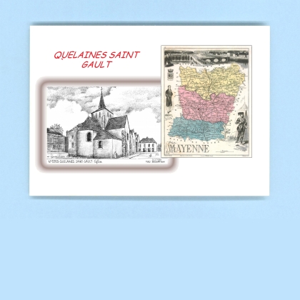 Cartes Postales impression Noir avec dpartement sur la ville de QUELAINES ST GAULT Titre : eglise