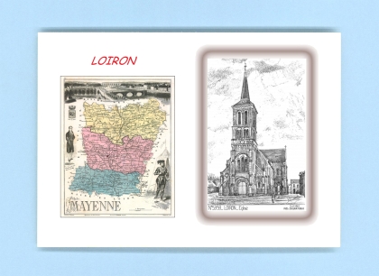 Cartes Postales impression Noir avec dpartement sur la ville de LOIRON Titre : eglise