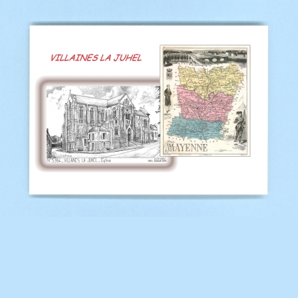 Cartes Postales impression Noir avec dpartement sur la ville de VILLAINES LA JUHEL Titre : eglise