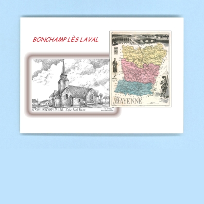 Cartes Postales impression Noir avec dpartement sur la ville de BONCHAMP LES LAVAL Titre : eglise st blaise