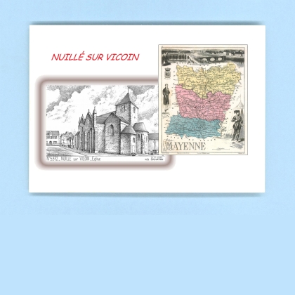 Cartes Postales impression Noir avec dpartement sur la ville de NUILLE SUR VICOIN Titre : eglise