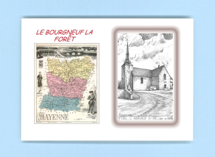 Cartes Postales impression Noir avec dpartement sur la ville de LE BOURGNEUF LA FORET Titre : eglise