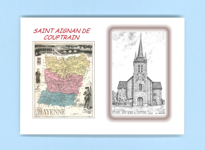 Cartes Postales impression Noir avec dpartement sur la ville de ST AIGNAN DE COUPTRAIN Titre : eglise