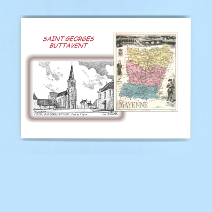 Cartes Postales impression Noir avec dpartement sur la ville de ST GEORGES BUTTAVENT Titre : place de l eglise