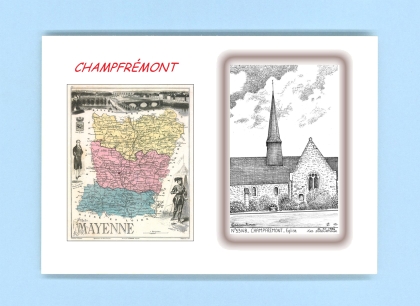 Cartes Postales impression Noir avec dpartement sur la ville de CHAMPFREMONT Titre : eglise