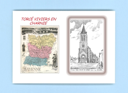 Cartes Postales impression Noir avec dpartement sur la ville de TORCE VIVIERS EN CHARNIE Titre : eglise
